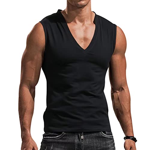 Oanviso Herren Tank Tops Ärmellose V-Ausschnitt Muskelshirt Tankshirt Tees Casual Sommer Westen Bodybuilding Unterhemd T-Shirt Athletic Tanktop Atmungsaktives Gym Tank Top A Schwarz XL von Oanviso