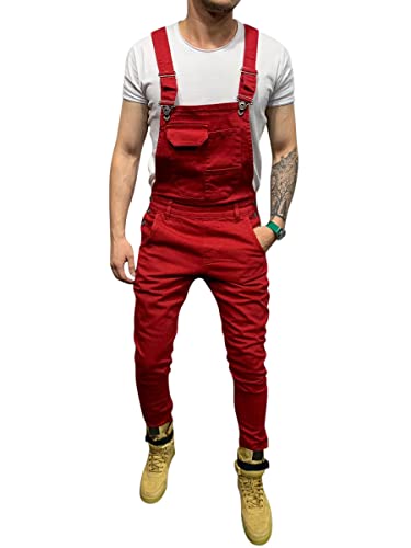 Oanviso Herren Trägerhose Lange Jeanshose Slim Fit Retro Denim Jumpsuit Arbeitslatzhose Destroyed Ripped Cowboy Overalls Beiläufige Hosen Jumpsuit Mode Workwear Strampler Overalls A Rot M Oanviso Herren Trägerhose Lange Jeanshose Slim Fit Retro Denim Jumpsuit Arbeitslatzhose Destroyed Ripped Cowboy Overalls Beiläufige Hosen Jumpsuit Mode Workwear Strampler Overalls A Rot M von Oanviso