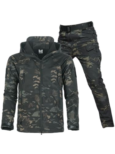 Oanviso Herren Trainingsanzüge Tactical Militär Kleidung Kriegsspiel Taktisch Uniform Warm Winter Windjacke und Cargo Hose Outfit Jagdbekleidung Mode Schießen Set B 1 L von Oanviso