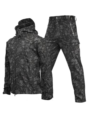 Oanviso Herren Trainingsanzüge Tactical Militär Kleidung Kriegsspiel Taktisch Uniform Warm Winter Windjacke und Cargo Hose Outfit Jagdbekleidung Mode Schießen Set D Schwarz L von Oanviso