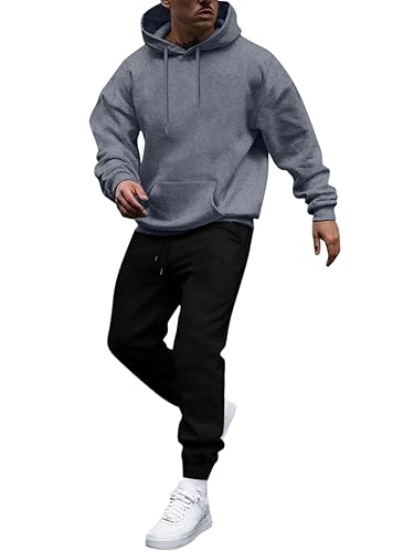 Oanviso Herren Trainingsanzug 2-Teilig Casual Jogginganzüge Kapuzenpullover + Sporthose Sets 2 Stück Leichte Sweatanzüge Unisex Tracksuit Einfacher und Modischer Sportanzug A Dunkelgrau01 3XL von Oanviso