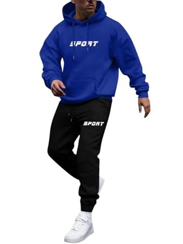 Oanviso Herren Trainingsanzug 2-Teilig Casual Jogginganzüge Kapuzenpullover + Sporthose Sets 2 Stück Leichte Sweatanzüge Unisex Tracksuit Einfacher und Modischer Sportanzug B Blau XL von Oanviso