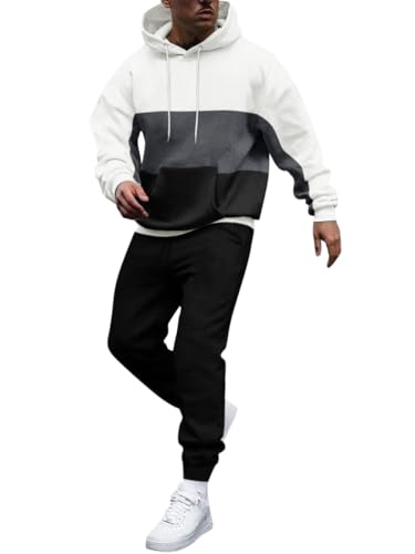 Oanviso Herren Trainingsanzug 2-Teilig Casual Jogginganzüge Kapuzenpullover + Sporthose Sets 2 Stück Leichte Sweatanzüge Unisex Tracksuit Einfacher und Modischer Sportanzug C Weiß01 S von Oanviso