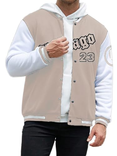 Oanviso Herren Vintage College Jacke Bomberjacke Baseball Jacke Übergangsjacke Oversized Druck Jacken Plüsch Mantel mit Knöpfen Mode Sweatjacke für Winter Herbst A Khaki L von Oanviso