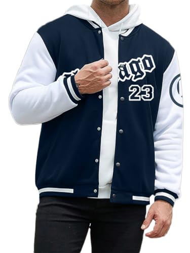 Oanviso Herren Vintage College Jacke Bomberjacke Baseball Jacke Übergangsjacke Oversized Druck Jacken Plüsch Mantel mit Knöpfen Mode Sweatjacke für Winter Herbst A Marine L von Oanviso