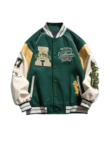 Oanviso Herren Vintage College Jacke für Jungen Bomberjacke Baseball Jacke Patchwork Übergangsjacke Oversized Druck Mantel mit Knöpfen Mode Sweatjacke für Herbst A Grün XXL Oanviso Herren Vintage College Jacke für Jungen Bomberjacke Baseball Jacke Patchwork Übergangsjacke Oversized Druck Mantel mit Knöpfen Mode Sweatjacke für Herbst A Grün XXL von Oanviso