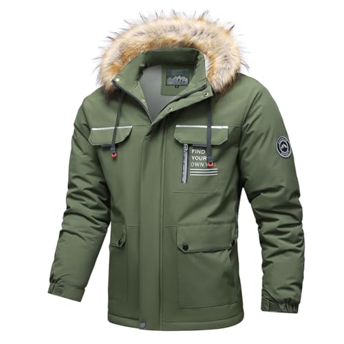 Oanviso Herren Warme Winterjacke Fleece Parka Lang Windjacke Mit Kapuze Übergangsjacke Outdoor Gefütterte Steppjacke Militär Regenjacke Outdoorjacke Große Größe A Armeegrün S von Oanviso
