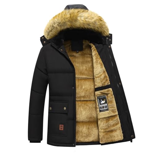 Oanviso Herren Warme Winterjacke Fleece Parka Lang Wintermantel Mit Kapuze Übergangsjacke Winddicht Outdoor Gefütterte Steppjacke Outdoorjacke Große Größe Aa Schwarz S von Oanviso