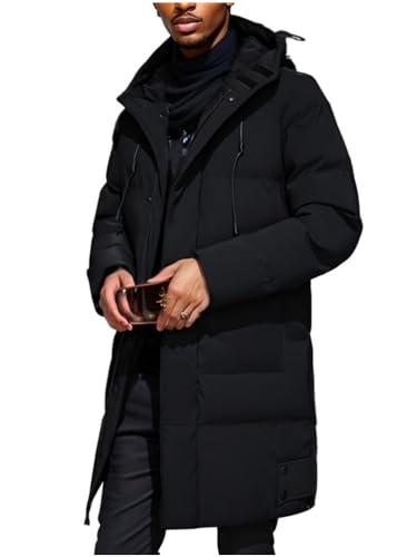 Oanviso Herren Winter Daunenjacke Mantel mit Reißverschluss Lang Winterjacke Parka Verdicken Warme Steppjacke Wintermantel Daunenmantel Steppmantel für Männer B Schwarz S von Oanviso