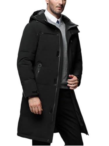 Oanviso Herren Winter Daunenjacke Mantel mit Reißverschluss Lang Winterjacke Parka Verdicken Warme Steppjacke Wintermantel Daunenmantel Steppmantel für Männer C Schwarz L von Oanviso