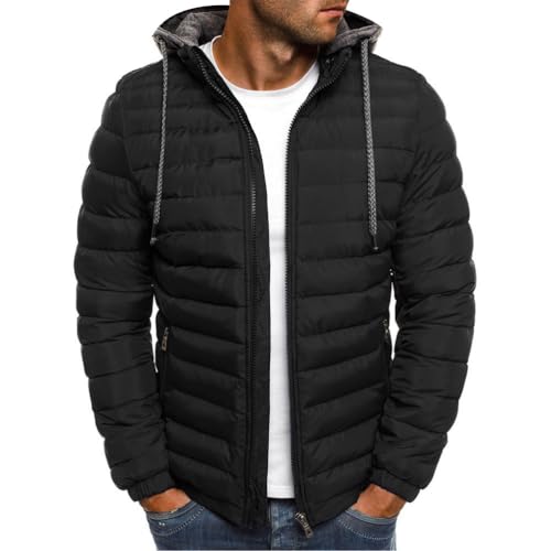Oanviso Herren Winterjacke Herren Daunenjacke mit Reißverschluss Casual Übergangsjacke Puffer Jacke Leichte Steppjacke Blouson Daunenmantel Kurze Mantel Sweatjacke A Schwarz XXL von Oanviso