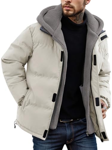Oanviso Herren Winterjacke Verdicken Daunenjacke mit Reißverschluss Casual Übergangsjacke Puffer Jacke Warm Steppjacke Daunenmantel Blouson Kurze Mantel Sweatjacke A Beige M von Oanviso