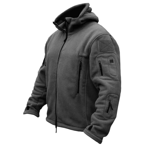 Oanviso Herren Winterjacke Warm Arbeitsjacke Plüsch Tactical Militär Softshell Mantel Bergsteigerkleidung Männer Fleecejacke mit Taschen Übergangsmantel Oversized A Grau L von Oanviso