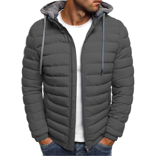 Oanviso Herren Winterjacke mit Kapuze Basic Daunenjacke Warm Parka Jacke Männer Übergangsjacke Steppjacke Vintage Wintermantel Daunenmantel Oberbekleidung Outdoor A Grau XL von Oanviso