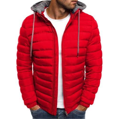 Oanviso Herren Winterjacke mit Kapuze Daunenjacke Warm Parka Jacke Männer Übergangsjacke Steppjacke Mode Wintermantel Softshelljacke Oberbekleidung Outdoorjacke A Rot L von Oanviso