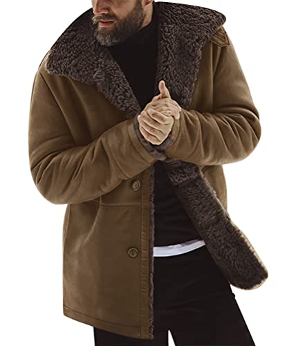 Oanviso Herren Wintermantel Winterjacke Mantel mit Revers Windbreaker Pelzkragen Business Jacke Winterparka Dick Plüschjacke Freizeitjacke Plüschfutter Warme Slim Fit Herbst Winter A Braun M von Oanviso