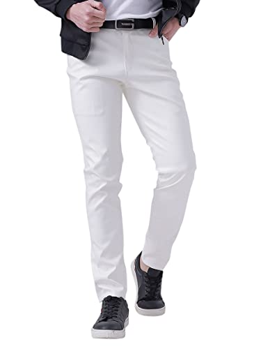 Oanviso Herrenhose Einfarbig PU Lederhose Slim Fit Vintage Freizeithose Klassisch Faux Leder Bikerhose Weich Bequem Sporthose Winddicht Hose mit 4 Taschen Business Thin Motorrad Hose A Weiß XL von Oanviso