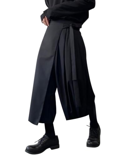 Oanviso Herrenhose mit Weitem Bein Einfarbige Anzughose im Design Modische Business Neun Minuten Hose mit Kordelzug Halbelastischem Bund Anzughose Japanisch Freizeithose A Schwarz M von Oanviso