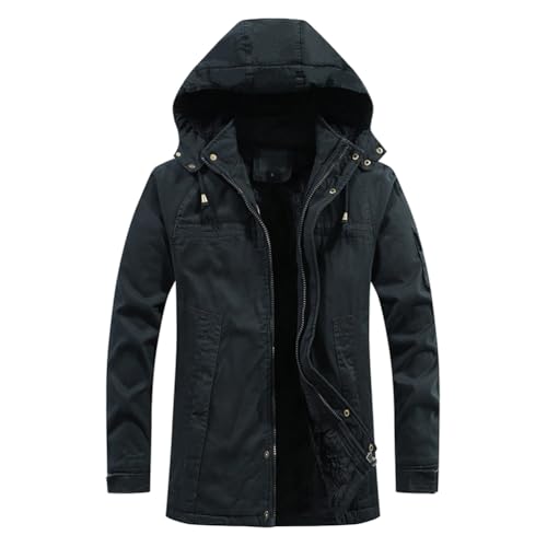 Oanviso Herrenjacke Warme Mantel Winter Mittellange Jacken mit Kapuze Fleecefutter Herbst Parka Mäntel Jacket mit Zip Fleece Gefüttert Übergangsjacke Männer A Schwarz XS von Oanviso