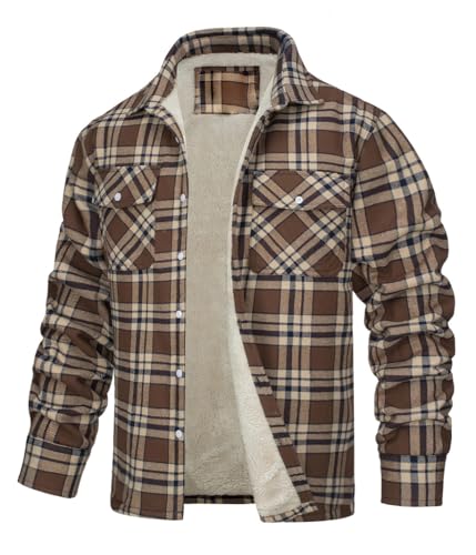 Oanviso Holzfällerjacke Herren Gefüttert Winter Winterjacke Kariert Thermojacke Thermohemd Holzfällerhemd Jacke Hemdjacke Warme Sweatjacke Arbeitsjacke Hemd Mit Knöpfen Freizeitjacke B Khaki XS von Oanviso