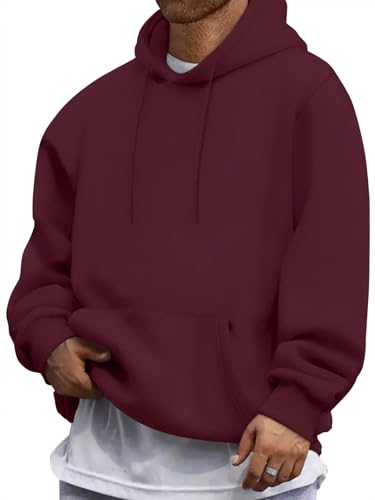 Oanviso Hoodie Herren Einfarbig Kapuzenpullover Jogging Winter Kapuzen Hoody Pullover Männer Sport Freizeit Langarm Sweatshirt mit Kapuze A-Rotwein M von Oanviso