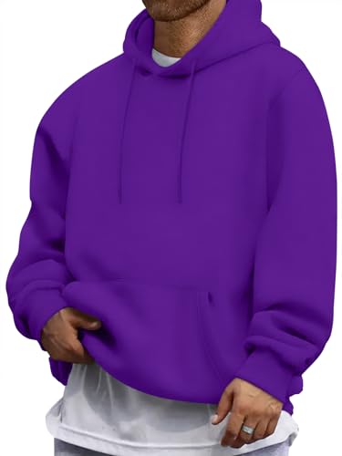 Oanviso Hoodie Herren Einfarbig Kapuzenpullover Jogging Winter Kapuzen Hoody Pullover Männer Sport Freizeit Langarm Sweatshirt mit Kapuze A-lila L von Oanviso