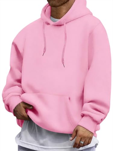 Oanviso Hoodie Herren Einfarbig Kapuzenpullover Jogging Winter Kapuzen Hoody Pullover Männer Sport Freizeit Langarm Sweatshirt mit Kapuze A-rosa M von Oanviso