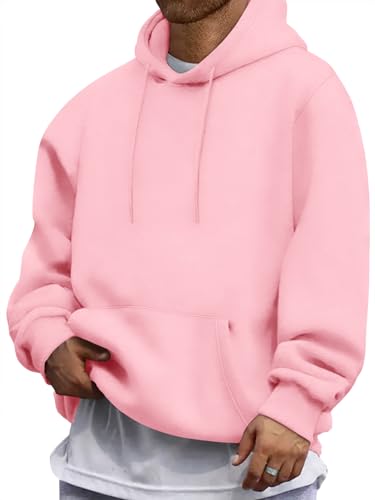 Oanviso Hoodie Herren Einfarbig Kapuzenpullover Jogging Winter Kapuzen Hoody Pullover Männer Sport Freizeit Langarm Sweatshirt mit Kapuze A-rosa S von Oanviso