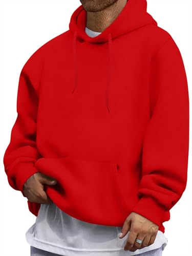 Oanviso Hoodie Herren Einfarbig Kapuzenpullover Jogging Winter Kapuzen Hoody Pullover Männer Sport Freizeit Langarm Sweatshirt mit Kapuze A-rot M von Oanviso