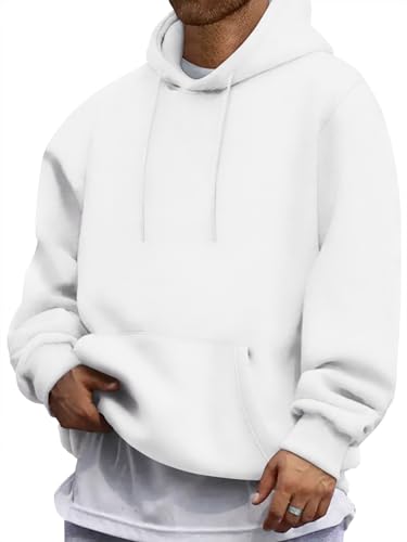Oanviso Hoodie Herren Einfarbig Kapuzenpullover Jogging Winter Kapuzen Hoody Pullover Männer Sport Freizeit Langarm Sweatshirt mit Kapuze A-weiß M von Oanviso