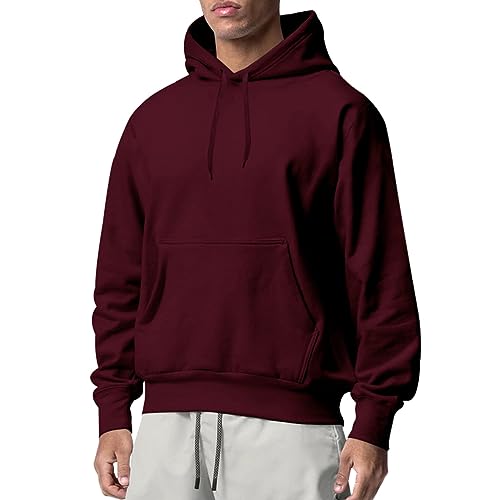 Oanviso Hoodie Herren Hooded Sweatshirt Einfarbig Vordertasche Kapuzenpullover Moda Hoodies Langarm Hoody Männer Pullover mit Kapuze Kapuzenjacke Frühling Herbst Hoodie Slim Fit A Dunkelrot M von Oanviso