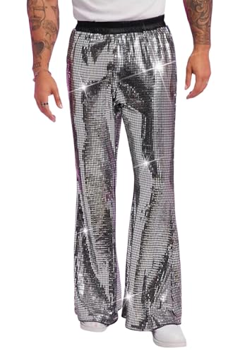 Oanviso Hose Ausgestelltes Bein Herren Glitzer Pailletten Disco Schlaghose Glänzend Metallisch Anzughose Modern Schlag Hosen Modische Herrenhosen Lang Glitzerhose Party Clubwear A Silber XXL Oanviso Hose Ausgestelltes Bein Herren Glitzer Pailletten Disco Schlaghose Glänzend Metallisch Anzughose Modern Schlag Hosen Modische Herrenhosen Lang Glitzerhose Party Clubwear A Silber XXL von Oanviso