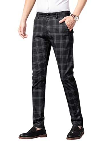 Oanviso Hosen Kariert Herren Anzughose Slim Fit Business Stretch Chino Hosen mit Taschen Klassisch Geschnittene Chinohose Elegante Anzug Hose Stoffhose Freizeithose für Männer B Schwarz XL von Oanviso