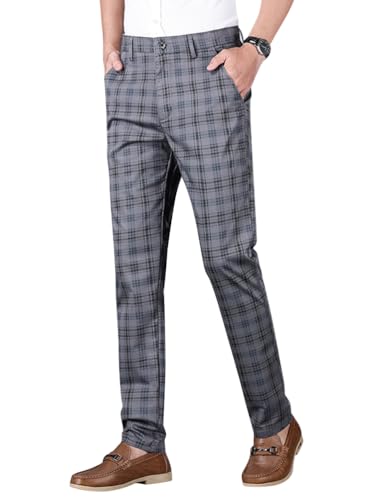 Oanviso Hosen Kariert Herren Anzughose Slim Fit Business Stretch Chino Hosen mit Taschen Klassisch Geschnittene Chinohose Elegante Anzug Hose Stoffhose Freizeithose für Männer C Grau L von Oanviso