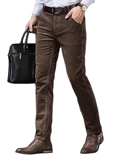 Oanviso Hosen für Herren Business Anzughose Slim Fit Cordhose Stretch Warme Chino Hosen mit Taschen Herbst Klassisch Geschnittene Hose Elegante Anzug Hose Einfarbig Freizeithose A Braun 3XL von Oanviso