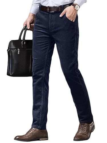 Oanviso Hosen für Herren Business Anzughose Slim Fit Cordhose Stretch Warme Chino Hosen mit Taschen Herbst Klassisch Geschnittene Hose Elegante Anzug Hose Einfarbig Freizeithose A Dunkelblau 3XL von Oanviso