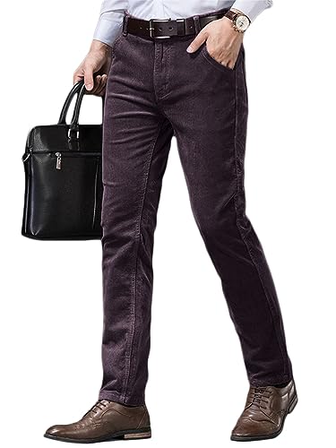 Oanviso Hosen für Herren Business Anzughose Slim Fit Cordhose Stretch Warme Chino Hosen mit Taschen Herbst Klassisch Geschnittene Hose Elegante Anzug Hose Einfarbig Freizeithose A Dunkelrot S von Oanviso