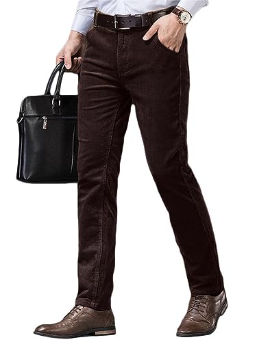 Oanviso Hosen für Herren Business Anzughose Slim Fit Cordhose Stretch Warme Chino Hosen mit Taschen Herbst Klassisch Geschnittene Hose Elegante Anzug Hose Einfarbig Freizeithose A Kaffee 3XL von Oanviso
