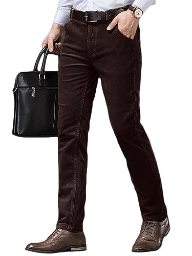 Oanviso Hosen für Herren Business Anzughose Slim Fit Cordhose Stretch Warme Chino Hosen mit Taschen Herbst Klassisch Geschnittene Hose Elegante Anzug Hose Einfarbig Freizeithose A Kaffee M von Oanviso