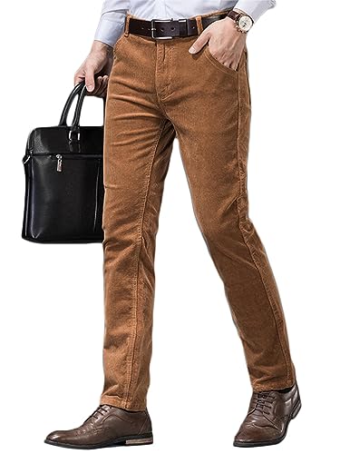 Oanviso Hosen für Herren Business Anzughose Slim Fit Cordhose Stretch Warme Chino Hosen mit Taschen Herbst Klassisch Geschnittene Hose Elegante Anzug Hose Einfarbig Freizeithose A Khaki L von Oanviso