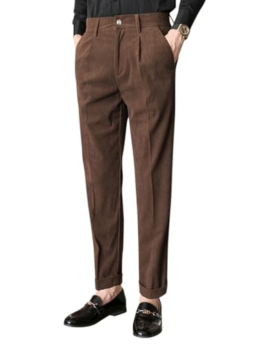 Oanviso Hosen für Herren Business Anzughose Slim Fit Cordhose Stretch Warme Chino Hosen mit Taschen Herbst Klassisch Geschnittene Hose Elegante Anzug Hose Einfarbig Freizeithose B Braun XS von Oanviso
