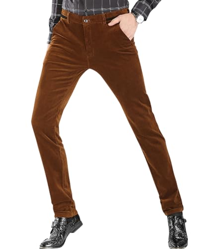 Oanviso Hosen für Herren Business Anzughose Slim Fit Cordhose Stretch Warme Chino Hosen mit Taschen Herbst Klassisch Geschnittene Hose Elegante Anzug Hose Einfarbig Freizeithose E Braun XS von Oanviso