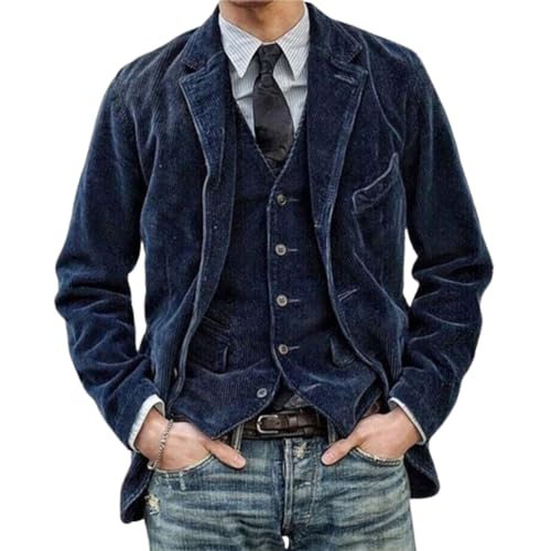 Oanviso Jacke Cord Herren Sakko Retro Blazer aus Cord Freizeitanzug mit Taschen Elegante Anzugjacke Regular Fit Freizeitjacke Männer Einfarbig Mantel Revers Herbst B Dunkelblau M von Oanviso