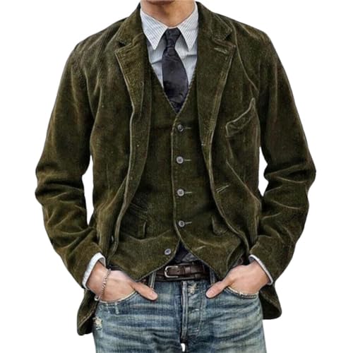 Oanviso Jacke Cord Sakko Herren Retro Blazer aus Cord Freizeitanzug mit Taschen Elegante Anzugjacke Regular Fit Freizeitjacke Männer Einfarbig Mantel Revers Herbst B Grün L von Oanviso