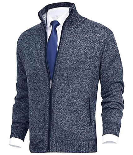 Oanviso Jacke Herren Freizeit Strickmantel Sport Strickjacke mit Stehkragen Klassische Sportjacke mit Reißverschluss Einfarbig Mantel Männer Slim Fit Strickpullover mit Tasche A Dunkelblau S von Oanviso