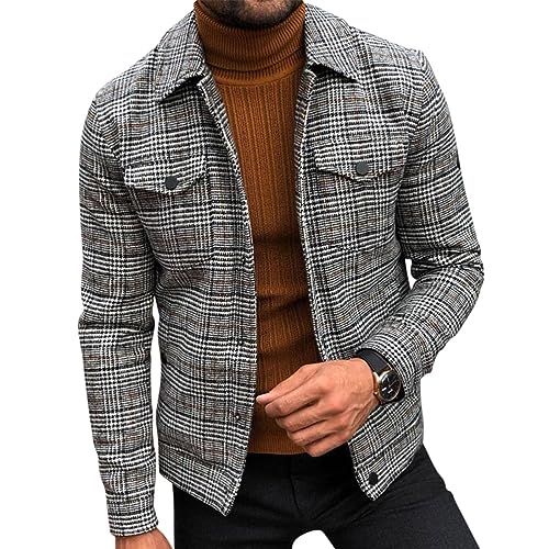 Oanviso Jacke Karo für Herren Freizeitjacke Mäntel Herbst Jacken Elegante Karierte Jacke Slim Fit Modische Herrenjacke Sweatjacke Leichte Übergangsjacke Frühling A 01 XS von Oanviso