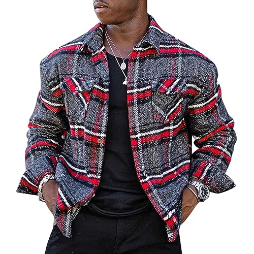 Oanviso Jacke Karo für Herren Freizeitjacke Mäntel Herbst Jacken Elegante Karierte Jacke Slim Fit Modische Herrenjacke Sweatjacke Leichte Übergangsjacke Frühling B 01 S von Oanviso