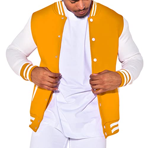 Oanviso Jacken Herren College Jacke Baseballjacke Mehrfarbig Varsity Jacket mit Schalkragen Unisex Mode Sportjacke Leichtes Sweatjacke Urban Mäntel Slim Fit Übergangsjacke A Gelb M von Oanviso