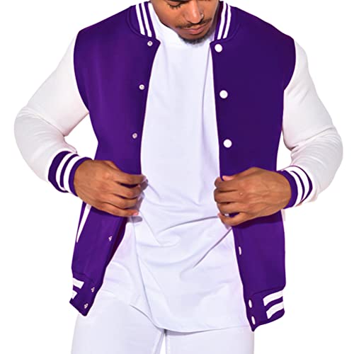 Oanviso Jacken Herren College Jacke Baseballjacke Mehrfarbig Varsity Jacket mit Schalkragen Unisex Mode Sportjacke Leichtes Sweatjacke Urban Mäntel Slim Fit Übergangsjacke A Lila 3XL von Oanviso
