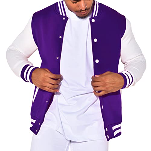 Oanviso Jacken Herren College Jacke Baseballjacke Mehrfarbig Varsity Jacket mit Schalkragen Unisex Mode Sportjacke Leichtes Sweatjacke Urban Mäntel Slim Fit Übergangsjacke A Lila L von Oanviso